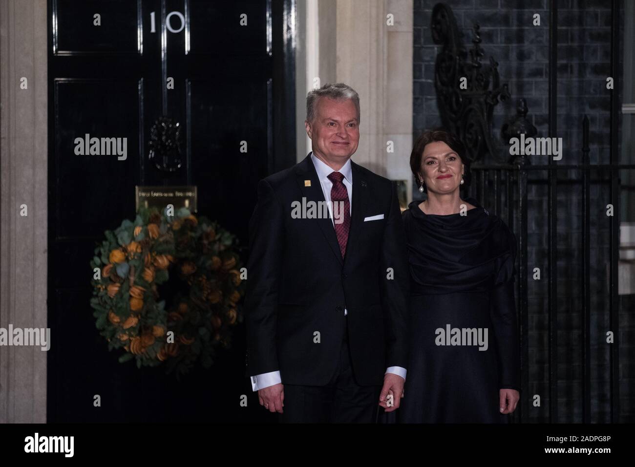 London, UK. 3 December, 2019. Gitanas Nausėda, President of Lithuania, arrives with his wife Diana Nausėdienė for a reception for NATO leaders at 10 Downing Street on the eve of the military alliance’s 70th anniversary summit at a luxury hotel near Watford. Credit: Mark Kerrison/Alamy Live News Stock Photo