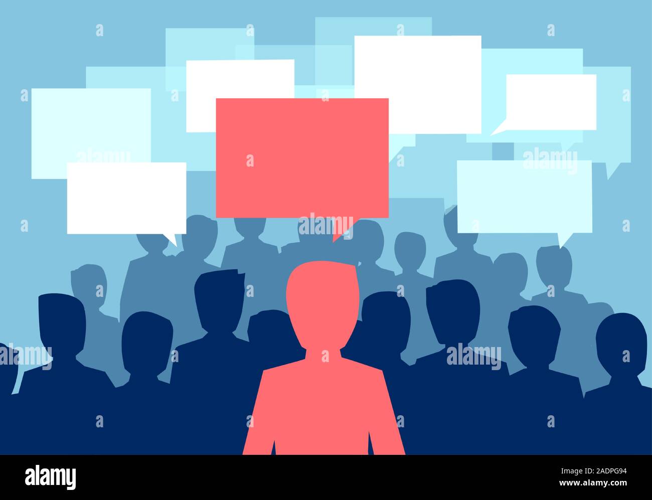 Community communication concept. Vector of a people crowd communicating with one person having a different opinion Stock Vector