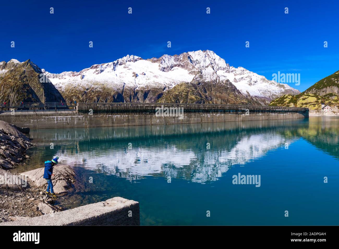 Gelmer Lake near by the Grimselpass in Swiss Alps, Gelmersee, Switzerland, Bernese Oberland, Switzerland. Stock Photo