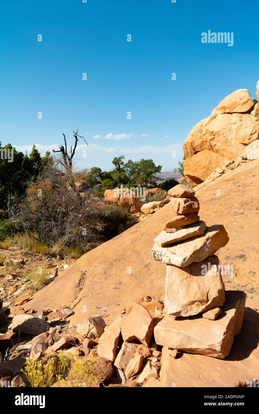 Moab, UTAH/ USA-october 9th 2019: Cairn, the sign with a pile of stones  in CANYONLANDS NATIONAL PARK Stock Photo