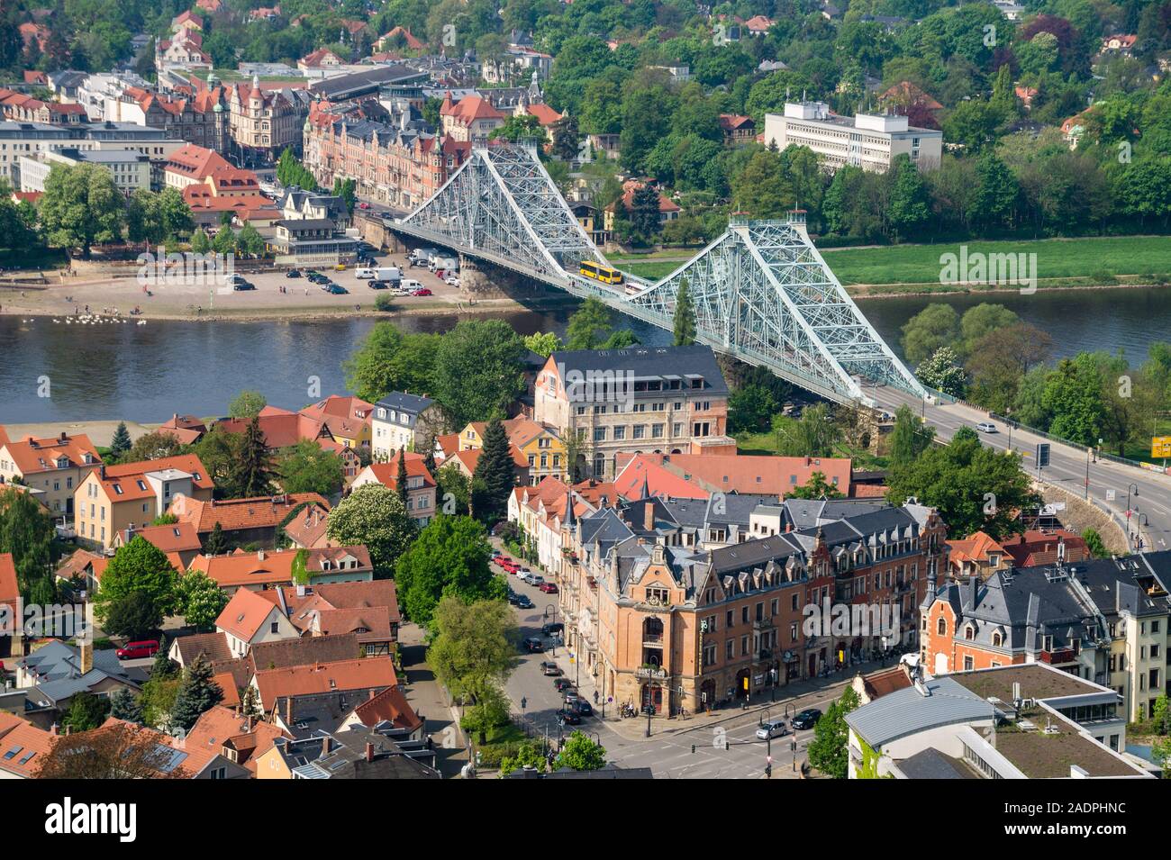 Brücke in Dresden genannt 'Blaues Wunder' oder Loschwitzer Brücke Stock Photo