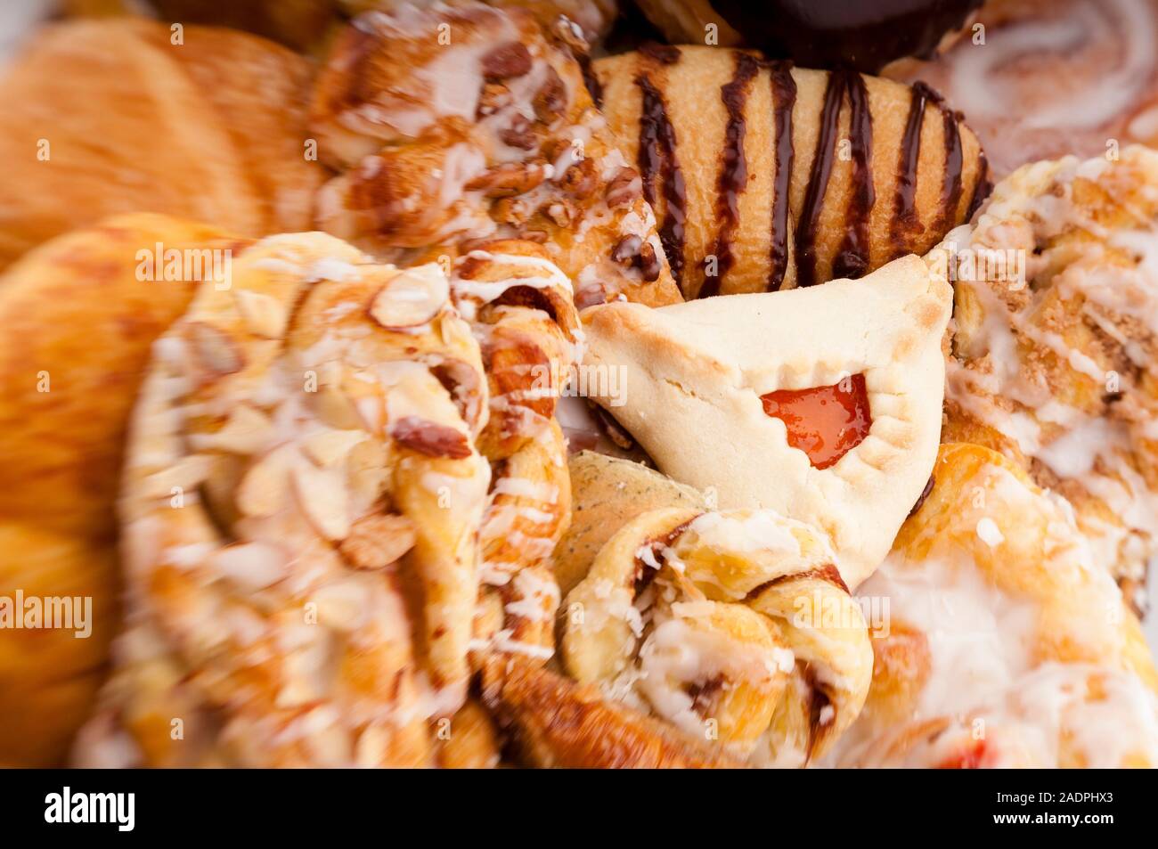 Closeup assortment of various bakery items and pastries Stock Photo