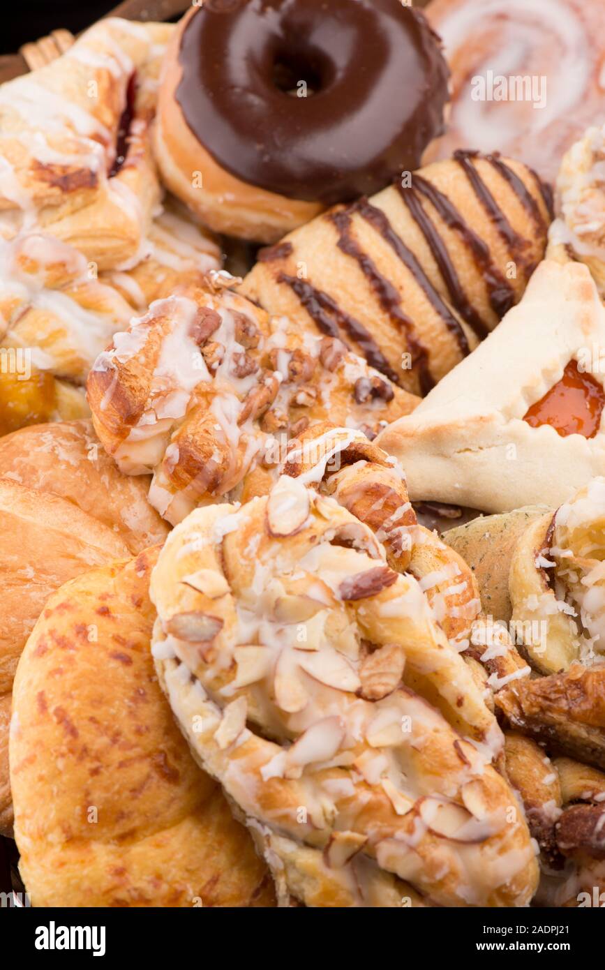 Closeup assortment of various bakery items and pastries Stock Photo
