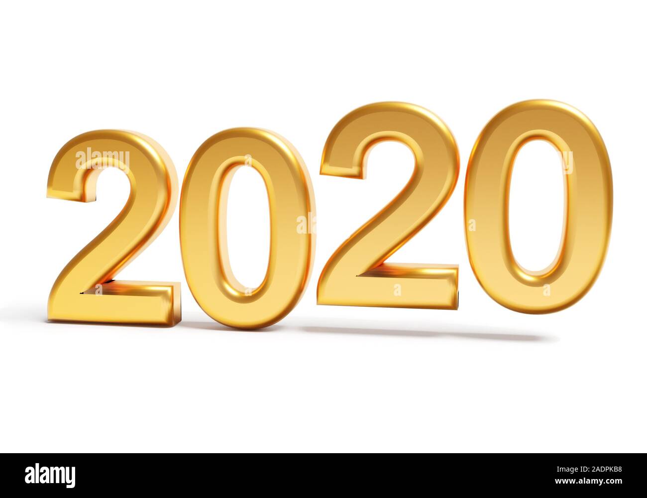 Gold numbers of New Year 2020 with shadow. 3d render Stock Photo