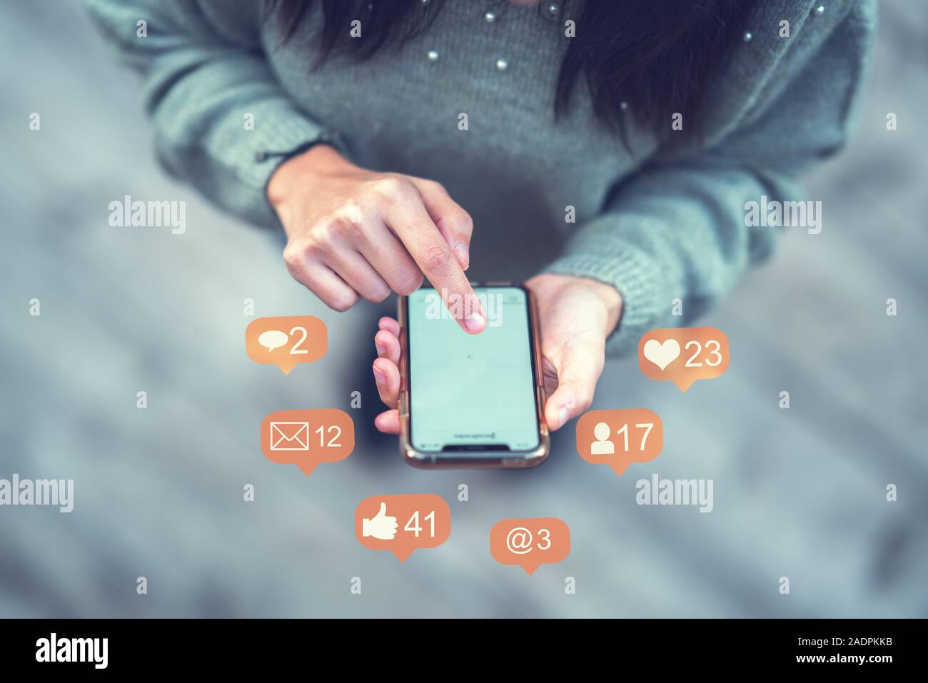 Close-up image of woman hands using smartphone and social network concept Stock Photo