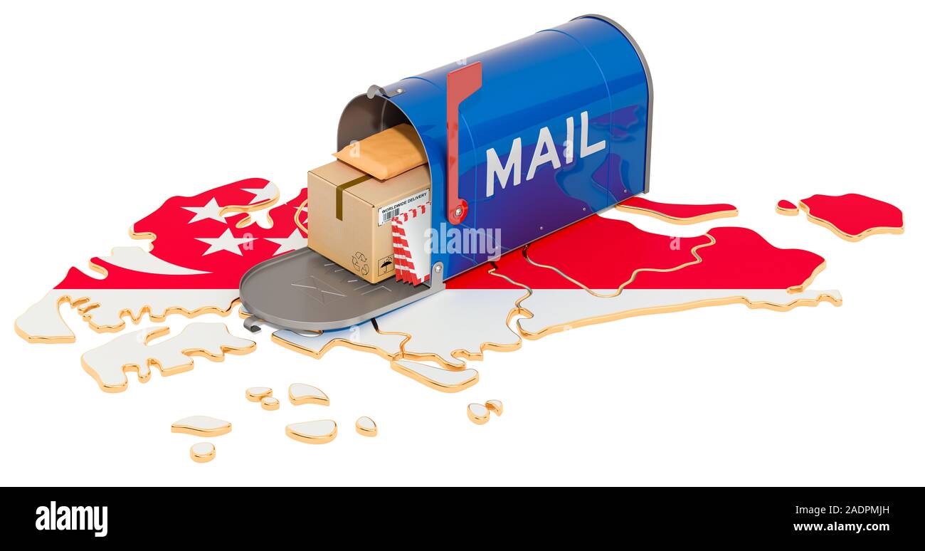 Mailbox on the Singaporean map. Shipping in Singapore, concept. 3D