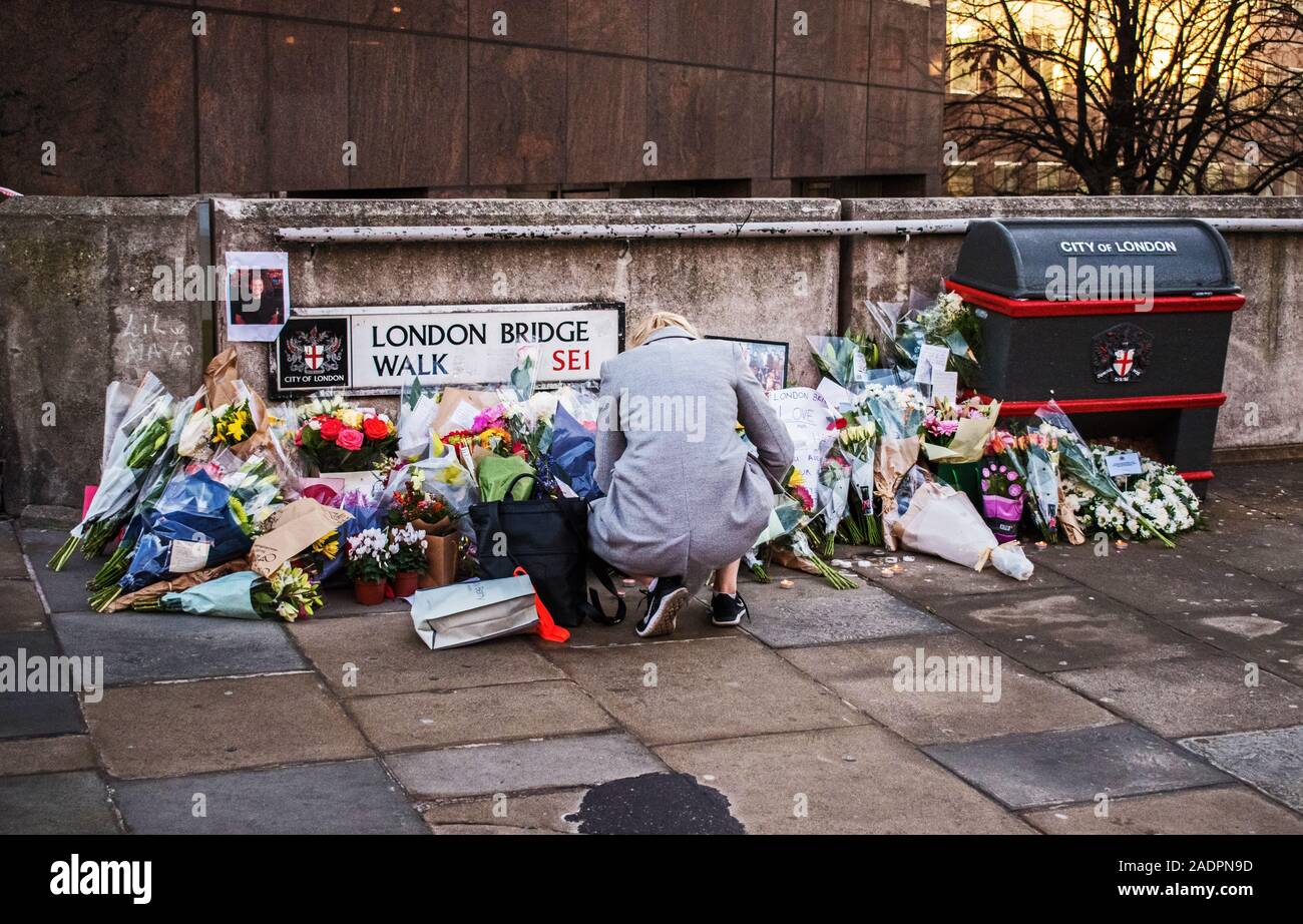 Floral tributes to victims killed in the London Bridge terror attack Friday 29/11/2019 Stock Photo