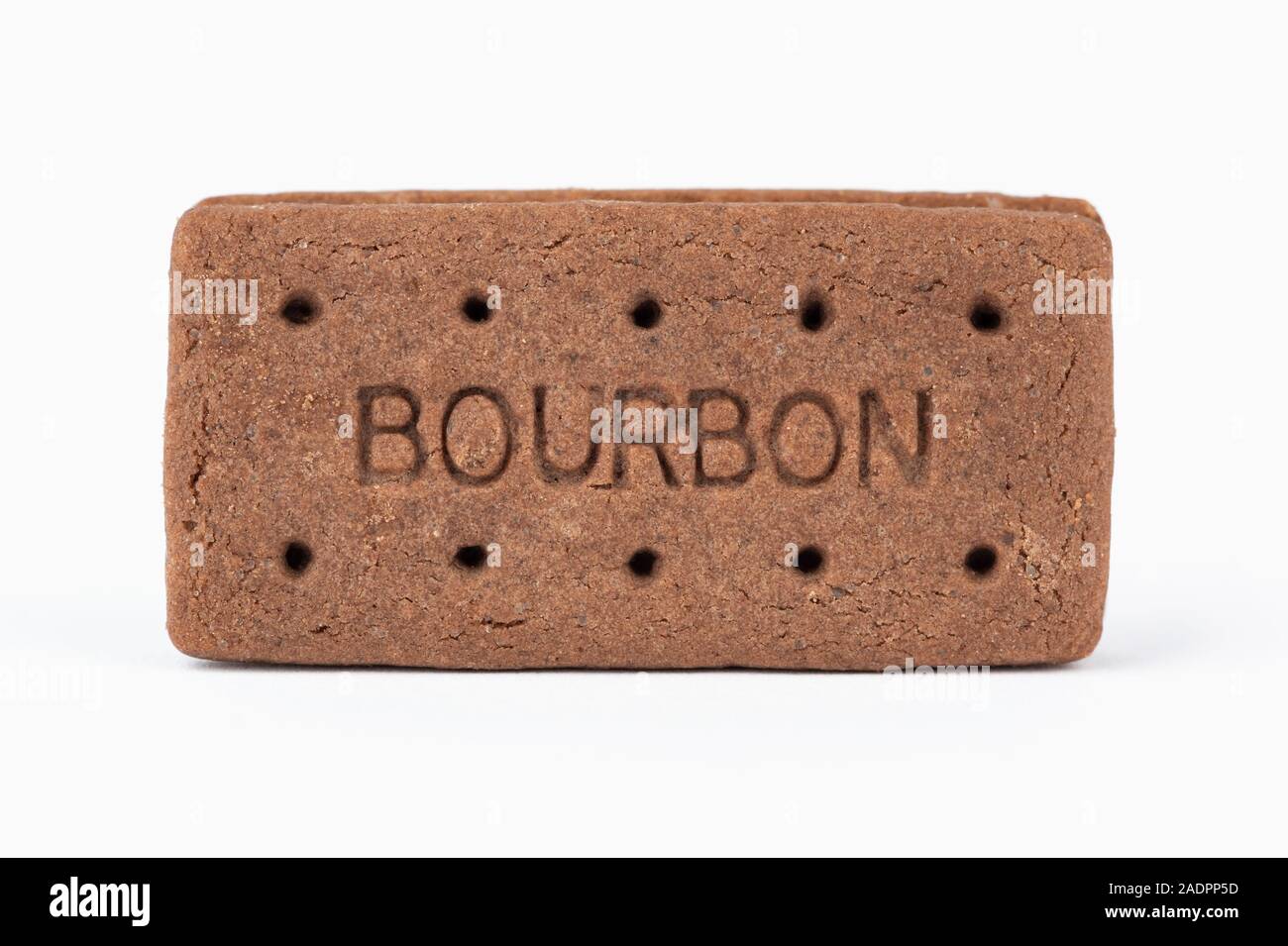 A chocolate Bourbon biscuit shot on a white background. Stock Photo