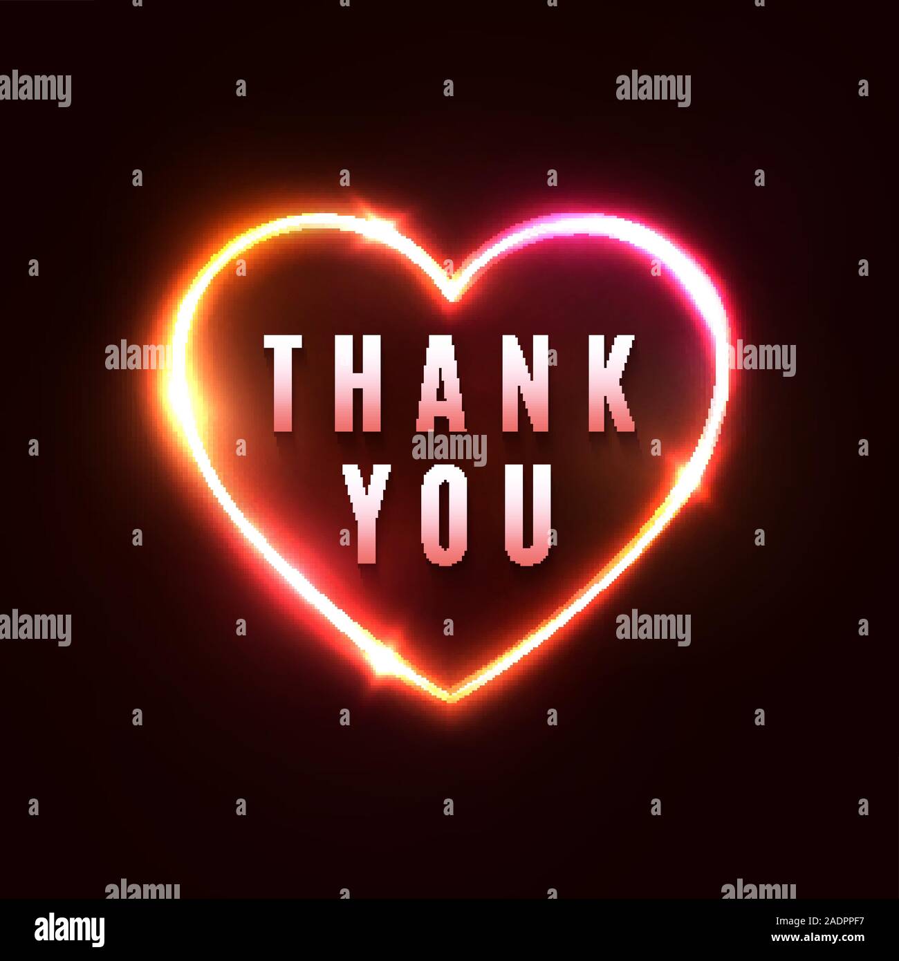 Thank you background. 3d realistic heart shape neon light sign and glowing thankful letters star sparkle. Shining frame on dark red background. Night Stock Vector