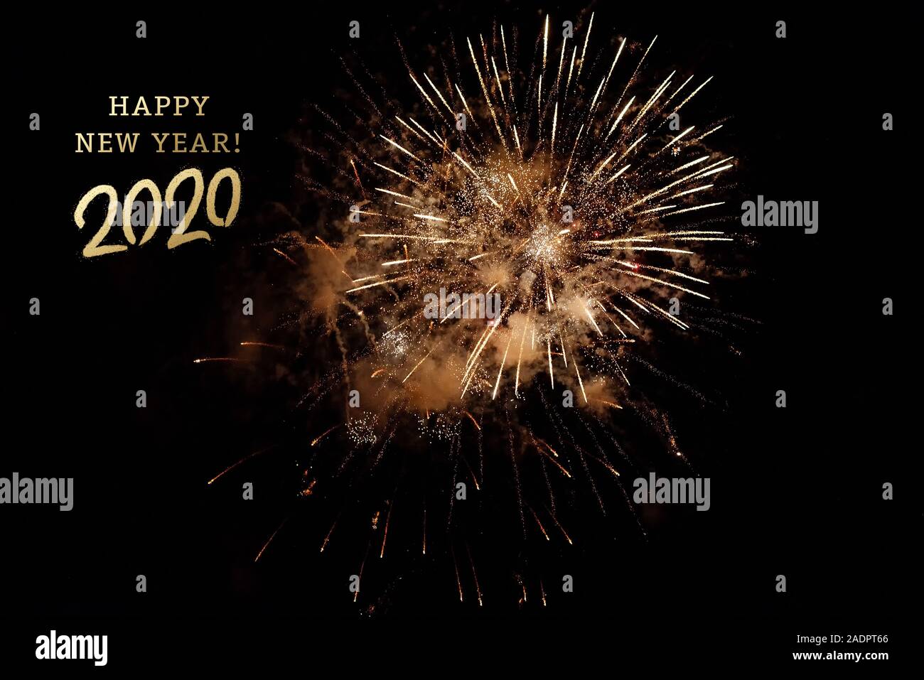 Happy New Year Celebration Text with Festive Gold Fireworks Collage in ...
