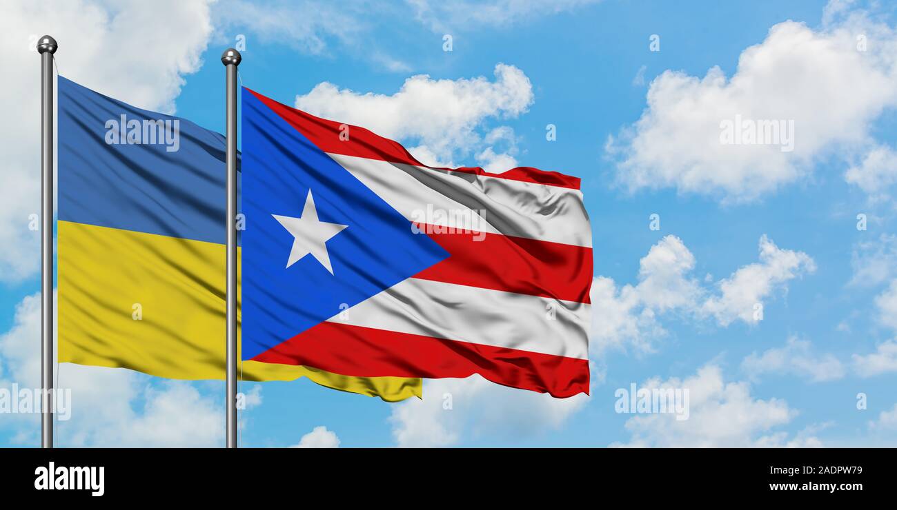 Ukraine And Puerto Rico Flag Waving In The Wind Against White Cloudy Blue Sky Together Diplomacy Concept International Relations Stock Photo Alamy
