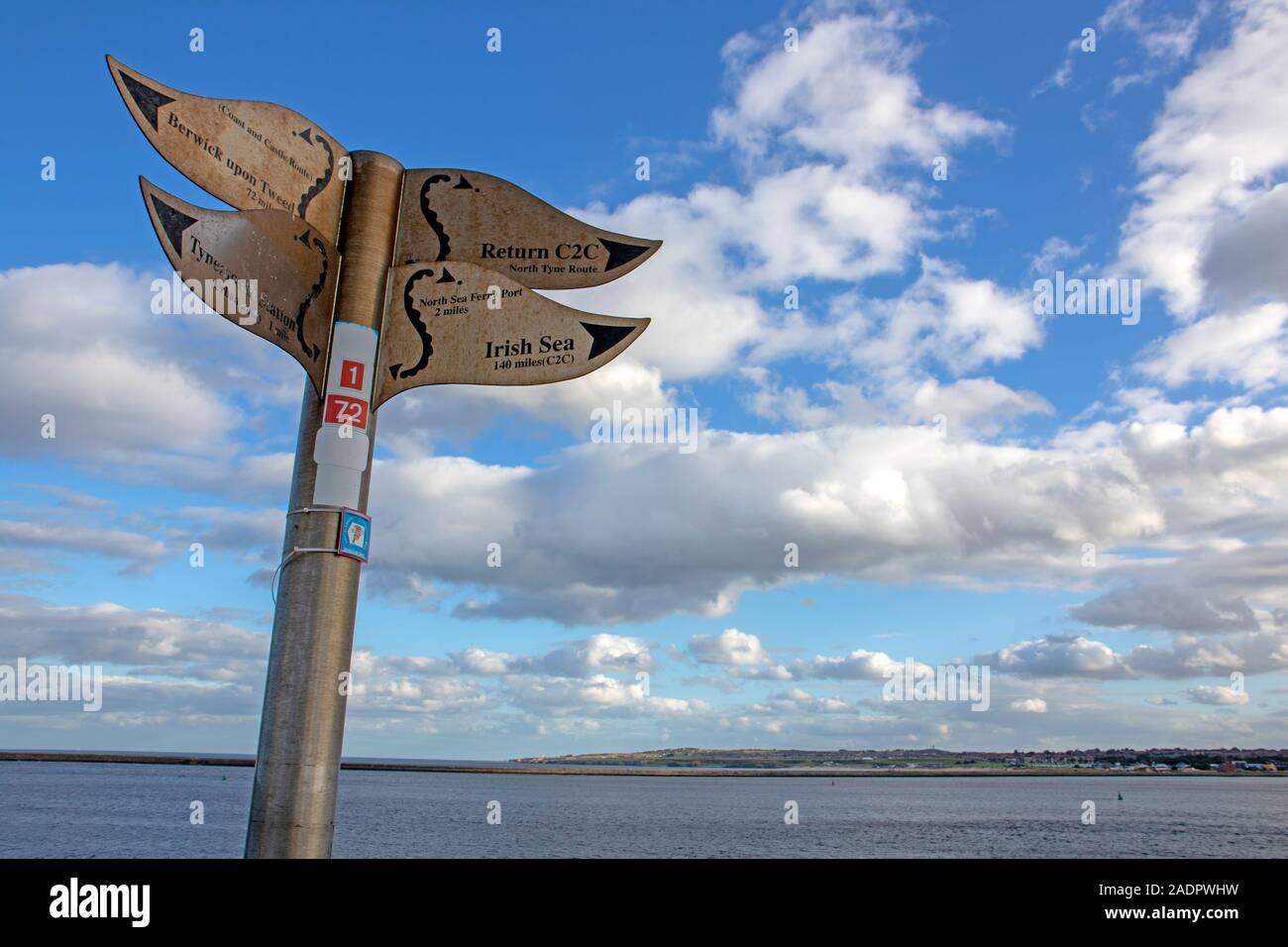 Coast to Coast cycling sign at Tynemouth Stock Photo
