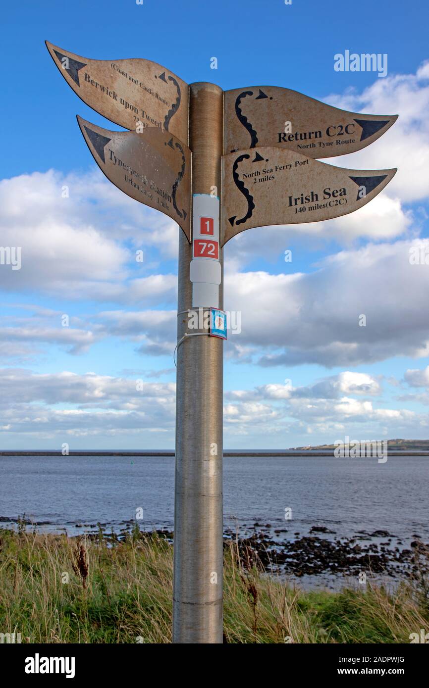 Coast to Coast cycling sign at Tynemouth Stock Photo