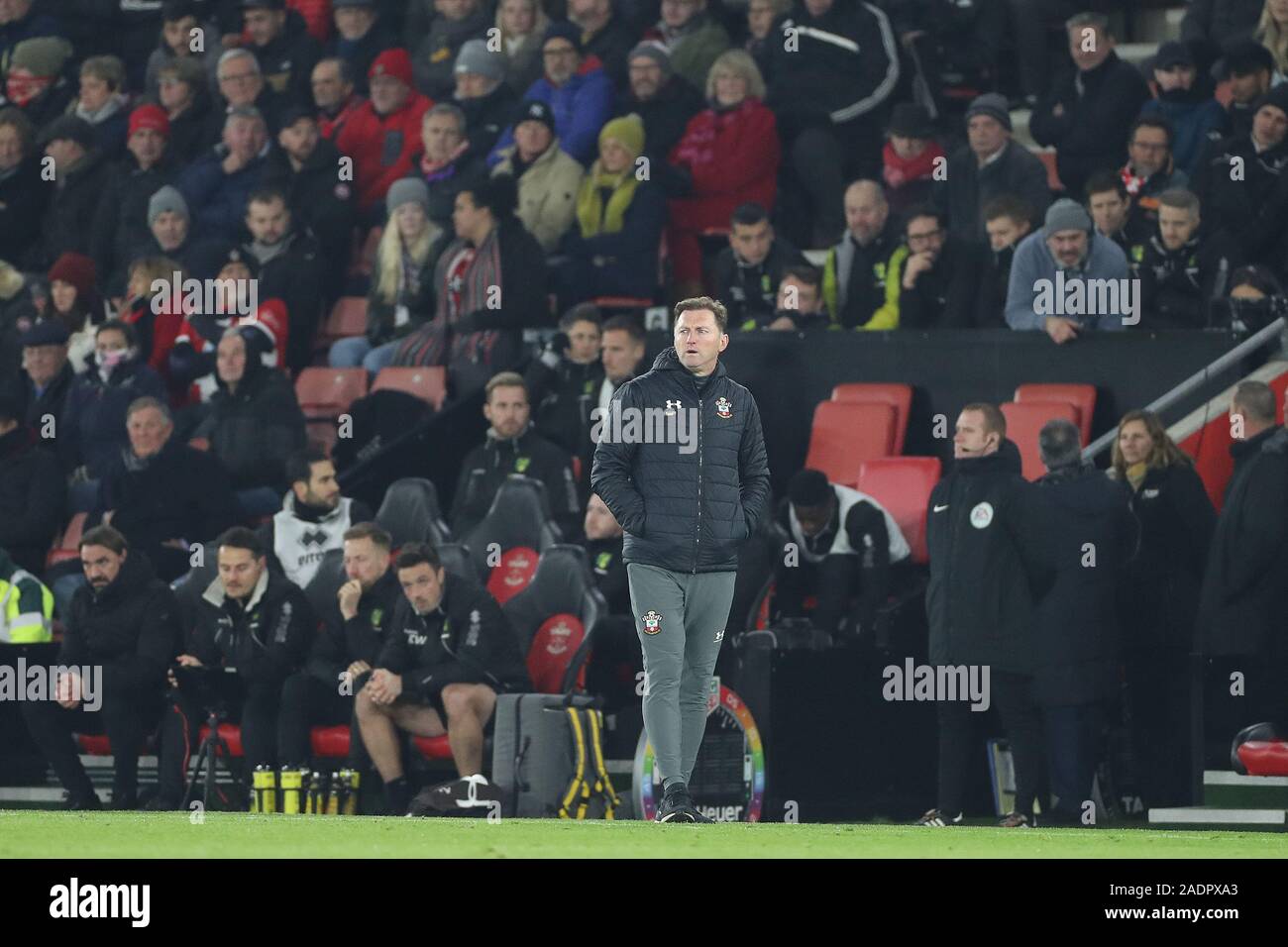 SOUTHAMPTON, ENGLAND - DECEMBER 4TH Southampton Manager Ralph Hasenhuttl during the Premier League match between Southampton and Norwich City at St Mary's Stadium, Southampton on Wednesday 4th December 2019. (Credit: Jon Bromley | MI News) Editorial Use Only Credit: MI News & Sport /Alamy Live News Stock Photo