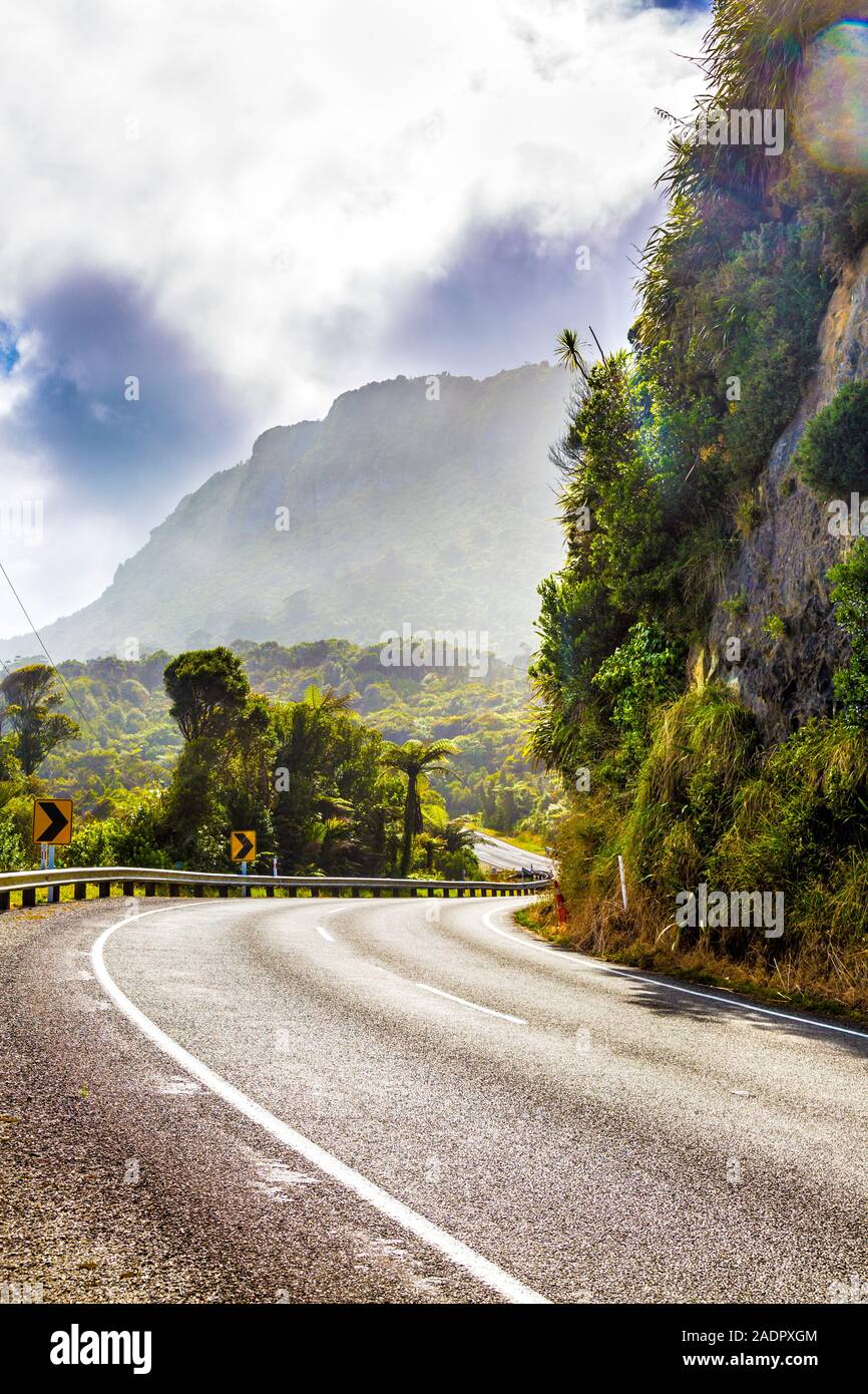 A hazy road near the Truman Track in Paparoa National Park, New Zealand Stock Photo