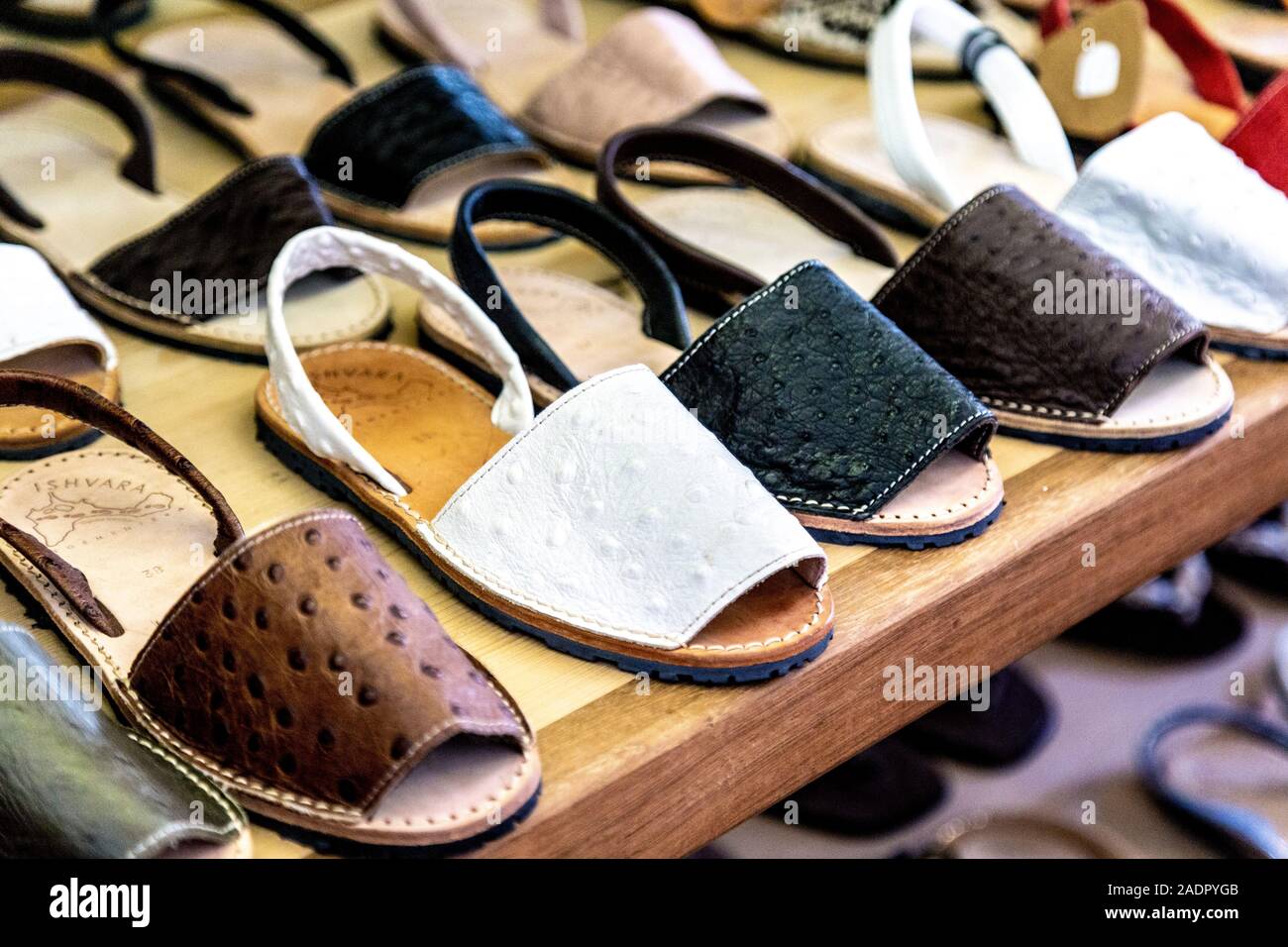 Hippie leather sandals at a boutique in Sant Francesc Xavier ...