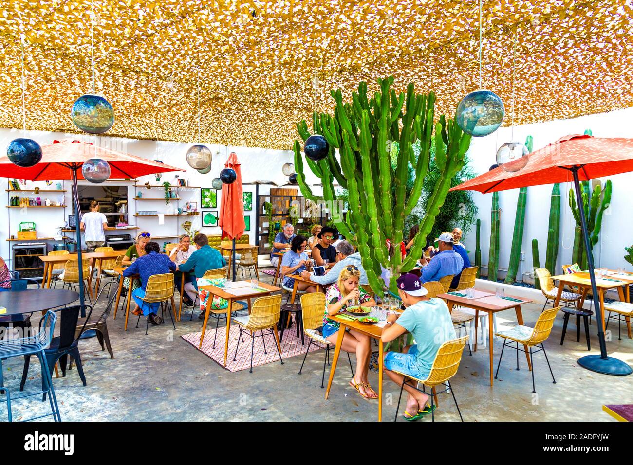 People having lunch at Bona Espina restaurant in Sant Francesc Xavier, Formentera, Spain Stock Photo
