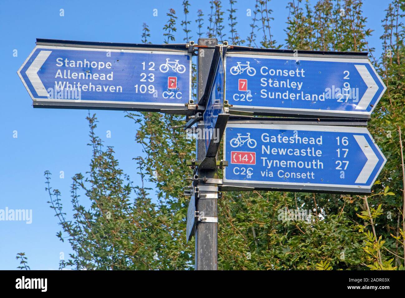 Cycling signs near Newcastle upon Tyne Stock Photo