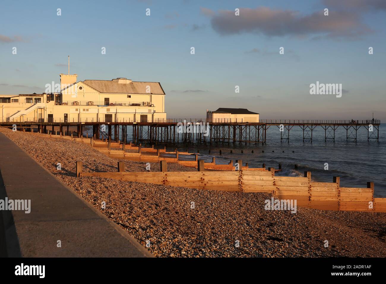 Bognor Regis Pier and seafront at sunset, West Sussex, UK. Stock Photo
