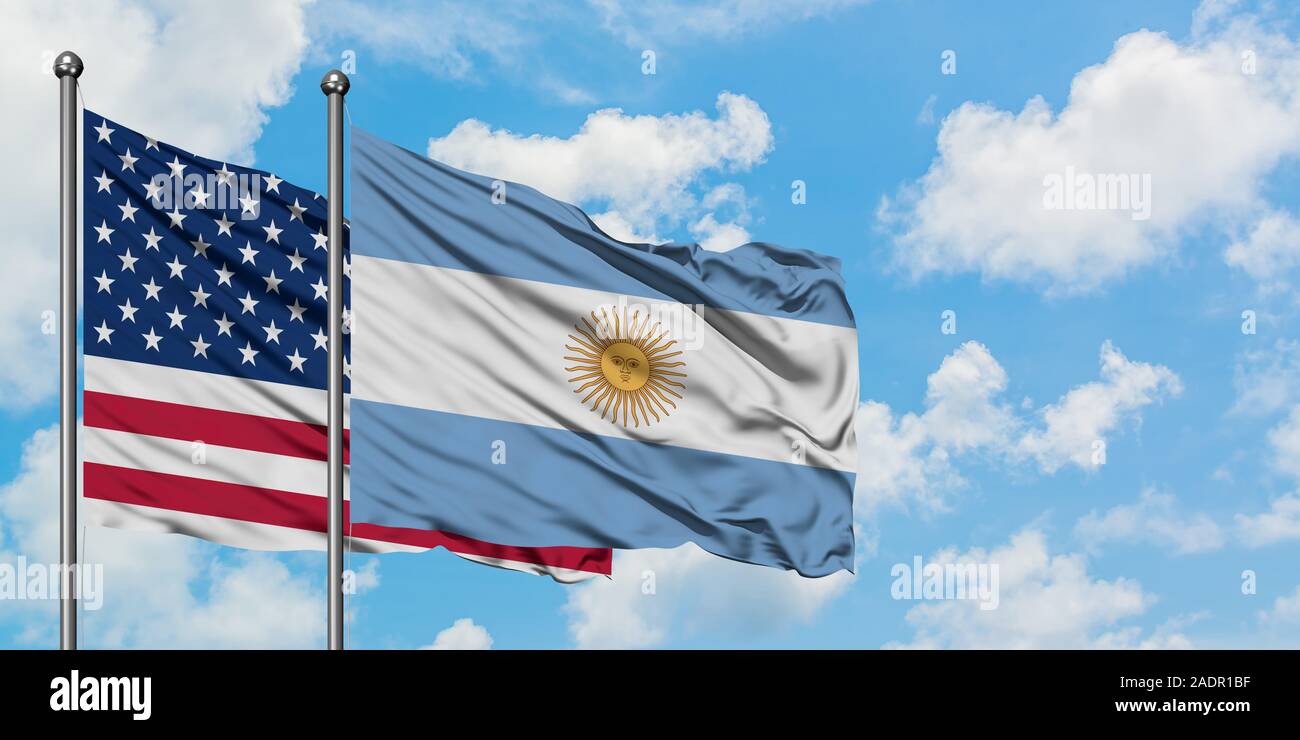 United States And Argentina Flag Waving In The Wind Against White Cloudy Blue Sky Together Diplomacy Concept International Relations Stock Photo Alamy