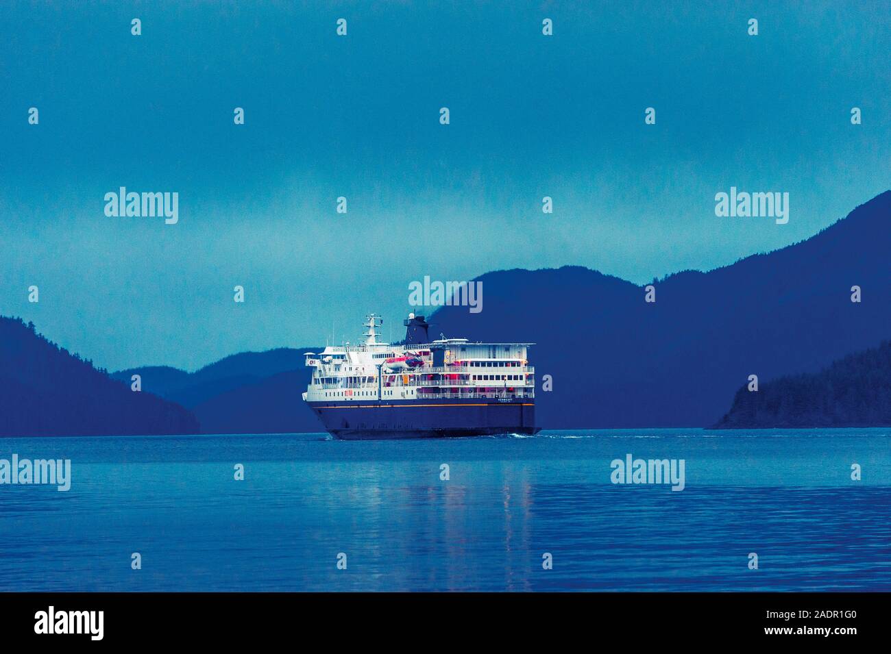 The M/V Kennicott sailing out of the Sitka Terminal. Sitka, Alaska, USA