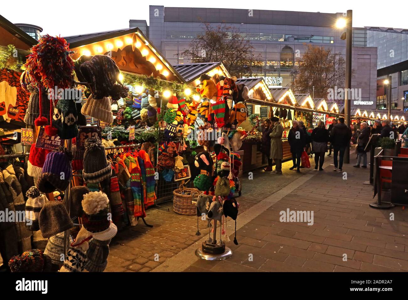 Exchange Square Stalls at Manchester Christmas markets,German Markets,Manchester Xmas celebrations, retailing in the city centre Stock Photo