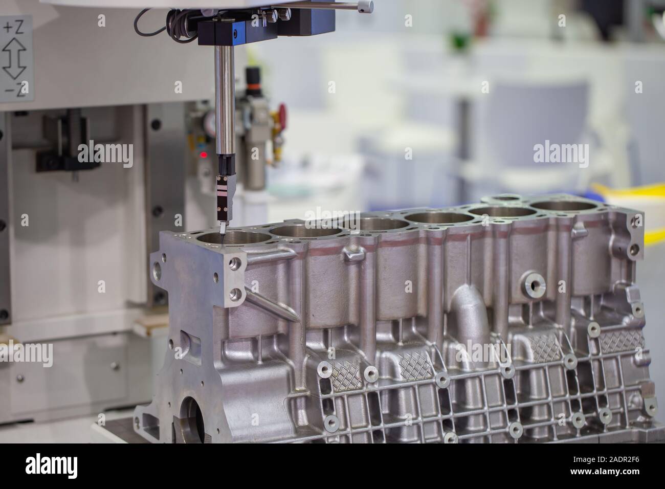 CMM Coordinate Measuring Dimension Machine inspecting engine part Stock