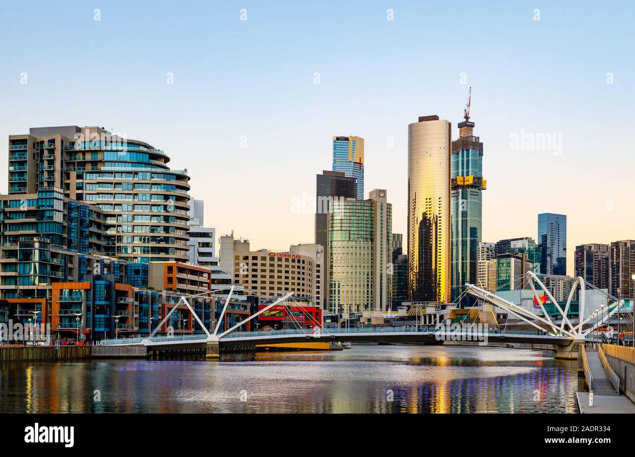An eastward view of the southern end of Melbourne's central business district during sunset. Stock Photo