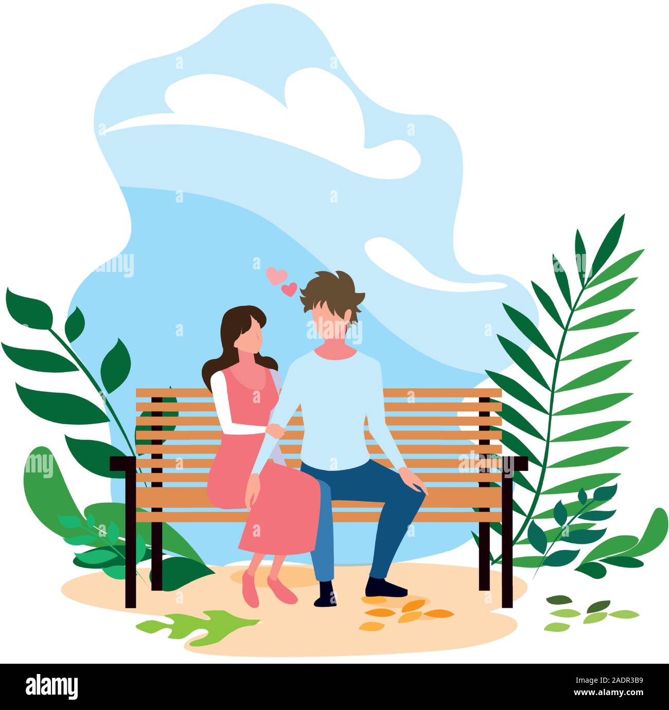 couple of people in love sitting in the park chair vector illustration ...