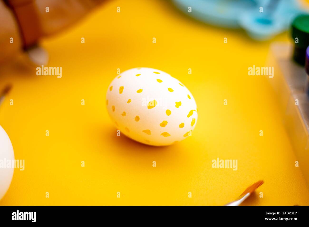 Traditional handmade easter eggs. Painted with different paints and by different ways. Stock Photo