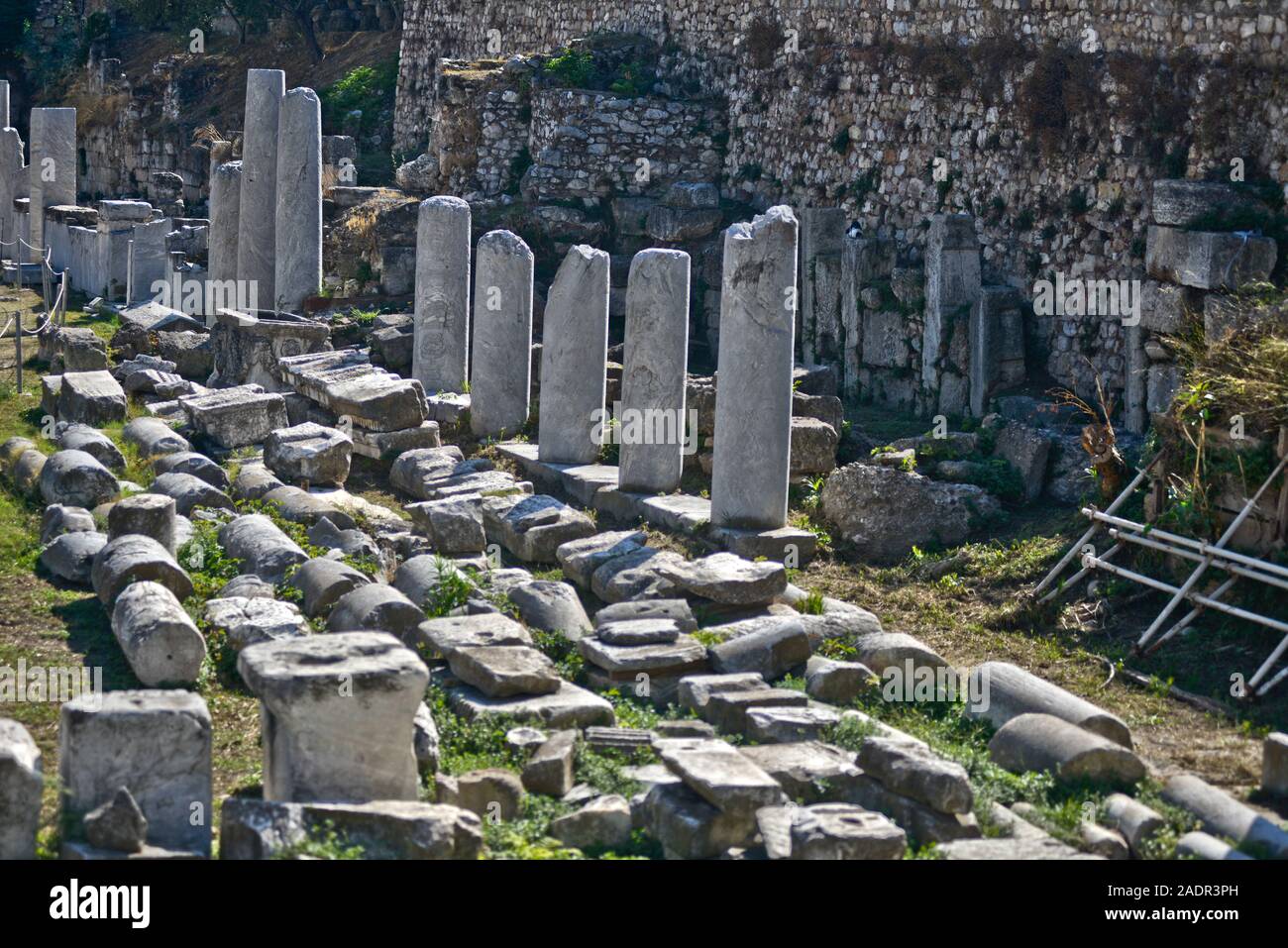 Roman Agora: ancient columns remains. Athens, Greece Stock Photo