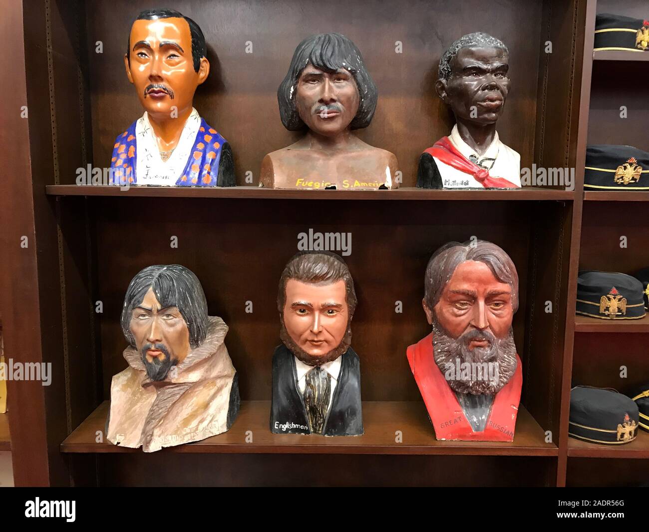 Display of unusual ceramic busts at the Marciano Art Foundation in Los Angeles, CA Stock Photo