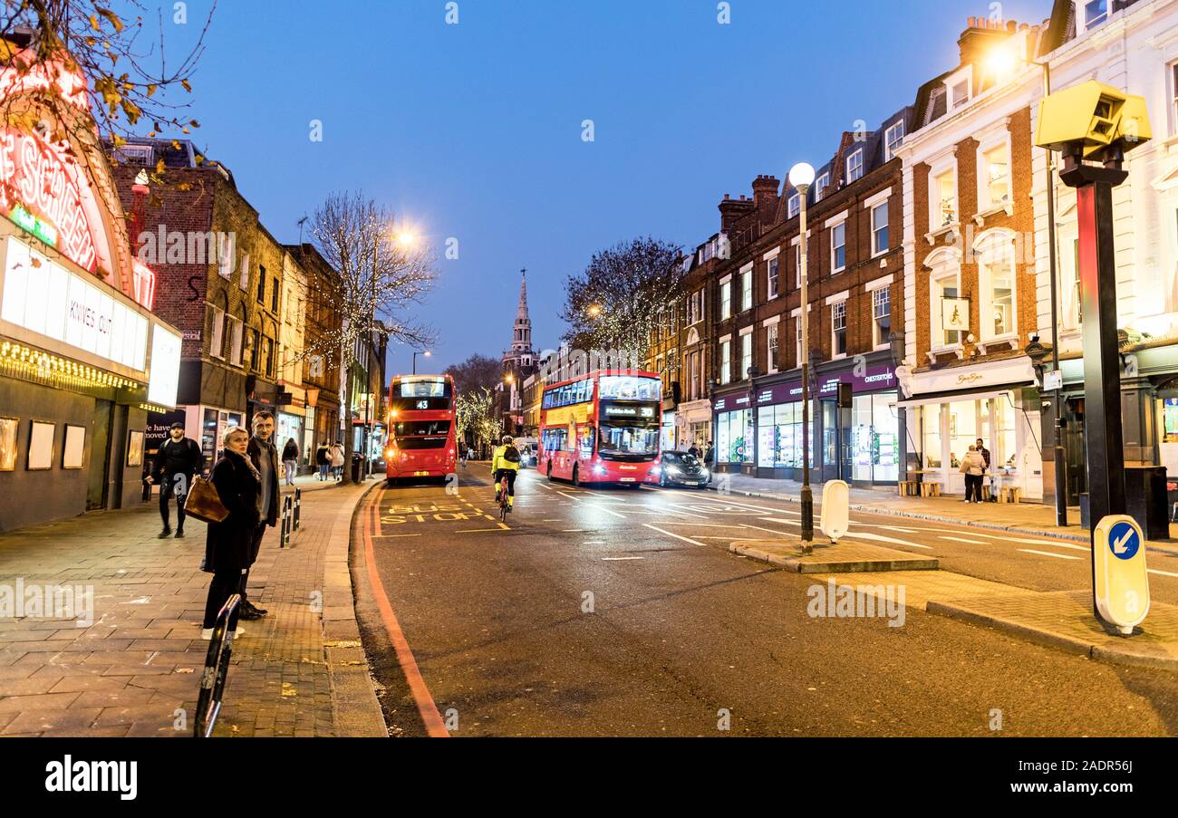 Islington High Street At Night During Christmas  London UK Stock Photo