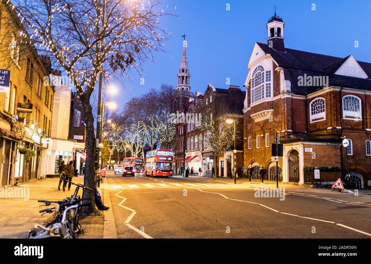 Islington High Street At Night During Christmas  London UK Stock Photo