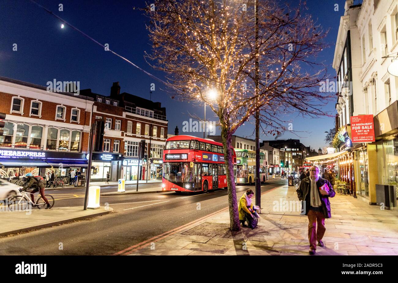 Islington High Street At Night During Christmas  London UK Stock Photo