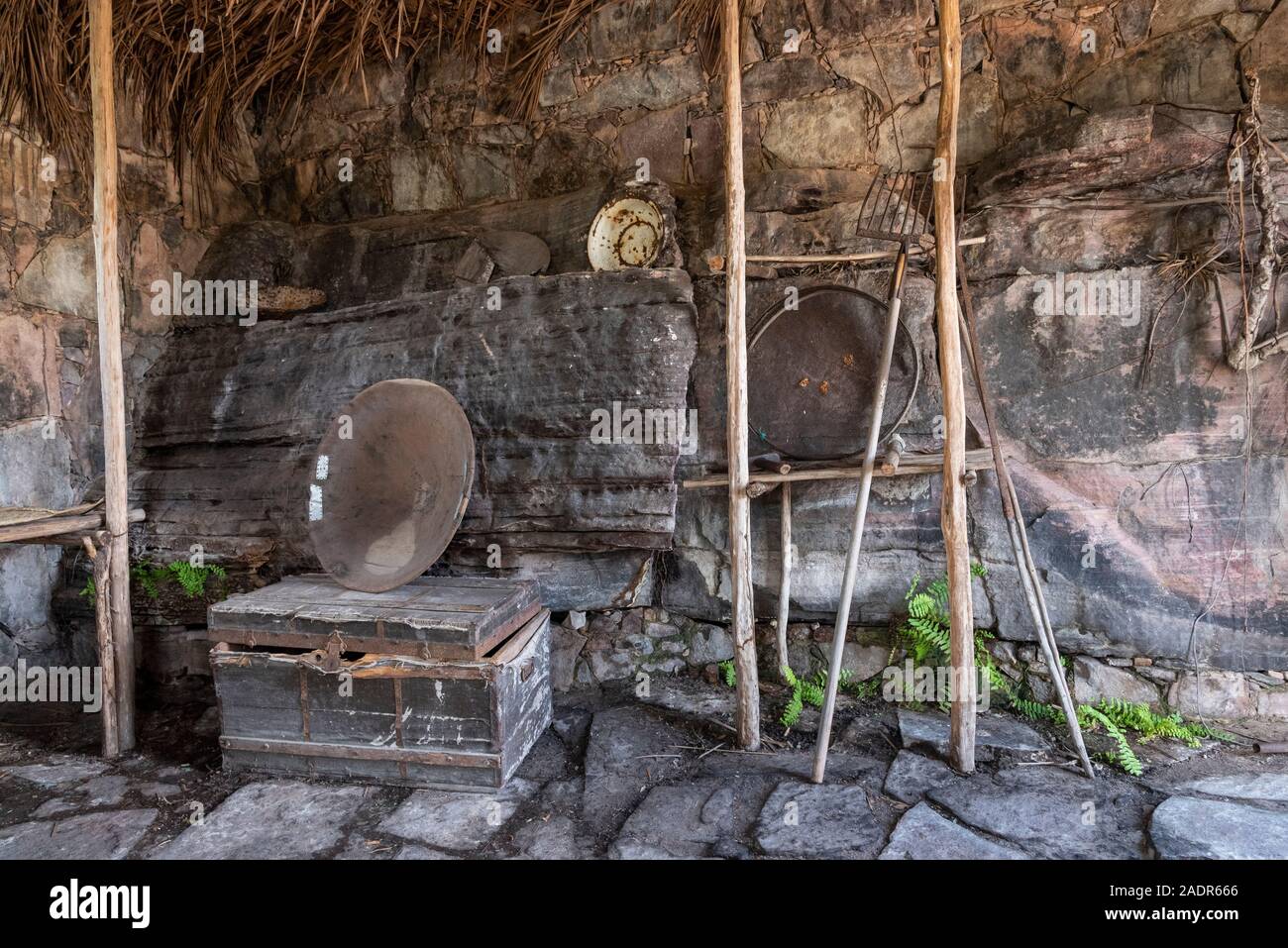 Interior of old and small rocky house from historic miners, Chapada Diamantina, Bahia, Brazil Stock Photo