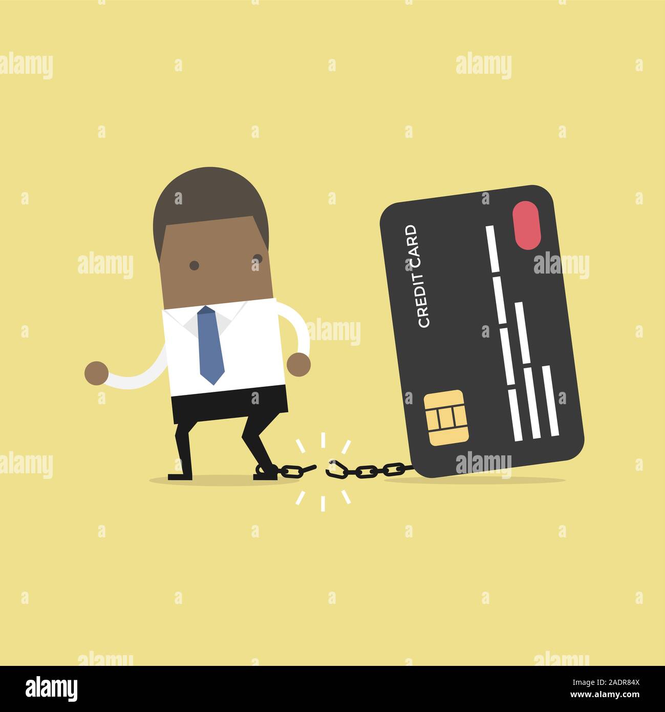 African businessman breaks free from the chain to bank credit card. Stock Vector