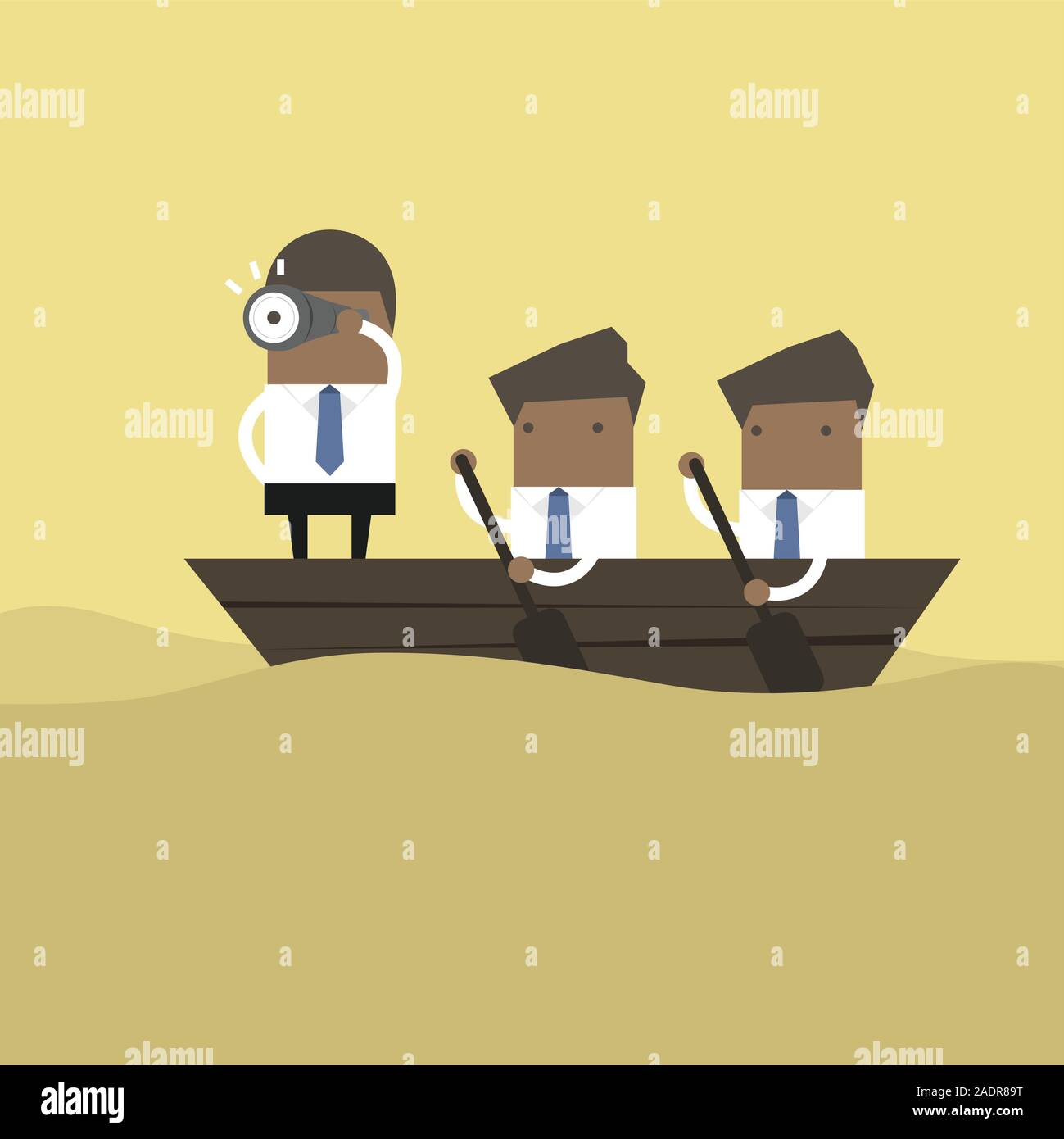 African businessman in rowing boat two rowers one captain manager boss  leader Stock Vector Image & Art - Alamy