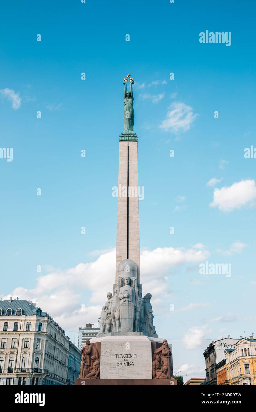 Riga, Latvia - August 11, 2019 : Freedom Monument Stock Photo