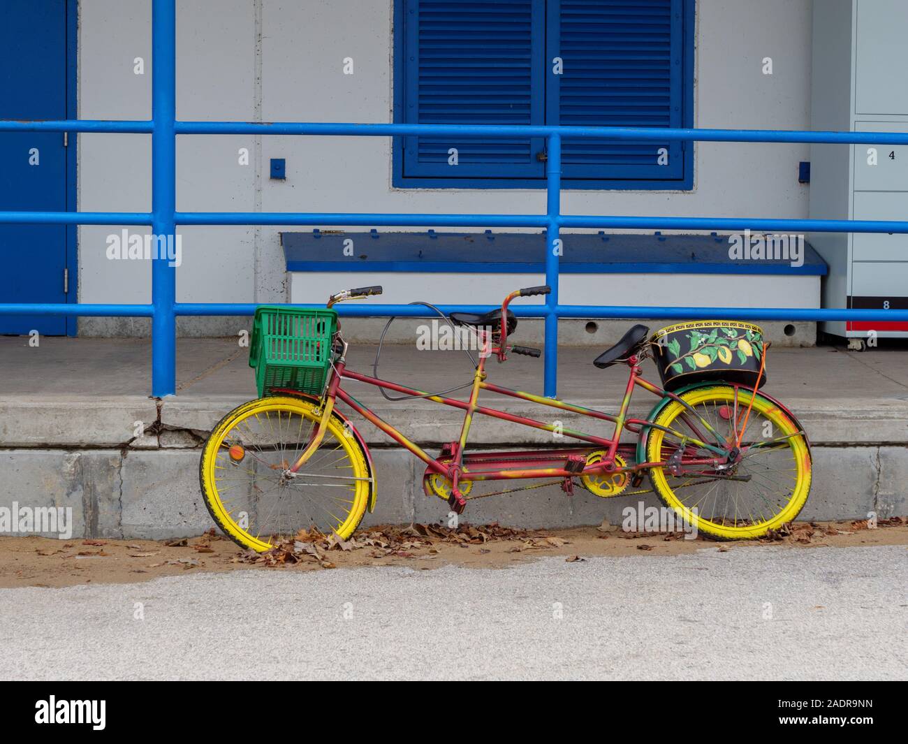 Red and yellow tandem bicycle Stock Photo Alamy