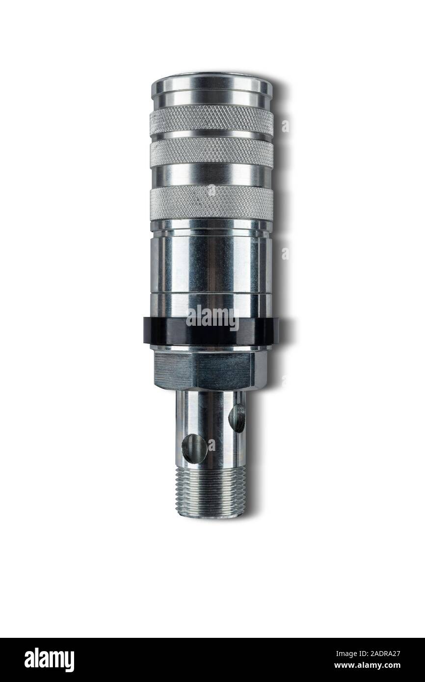 Euro standard Hydraulic quick couplers for quick connect fitting coupling. Made for join hose oil, water and air. Made of stainless steel. Isolated on Stock Photo