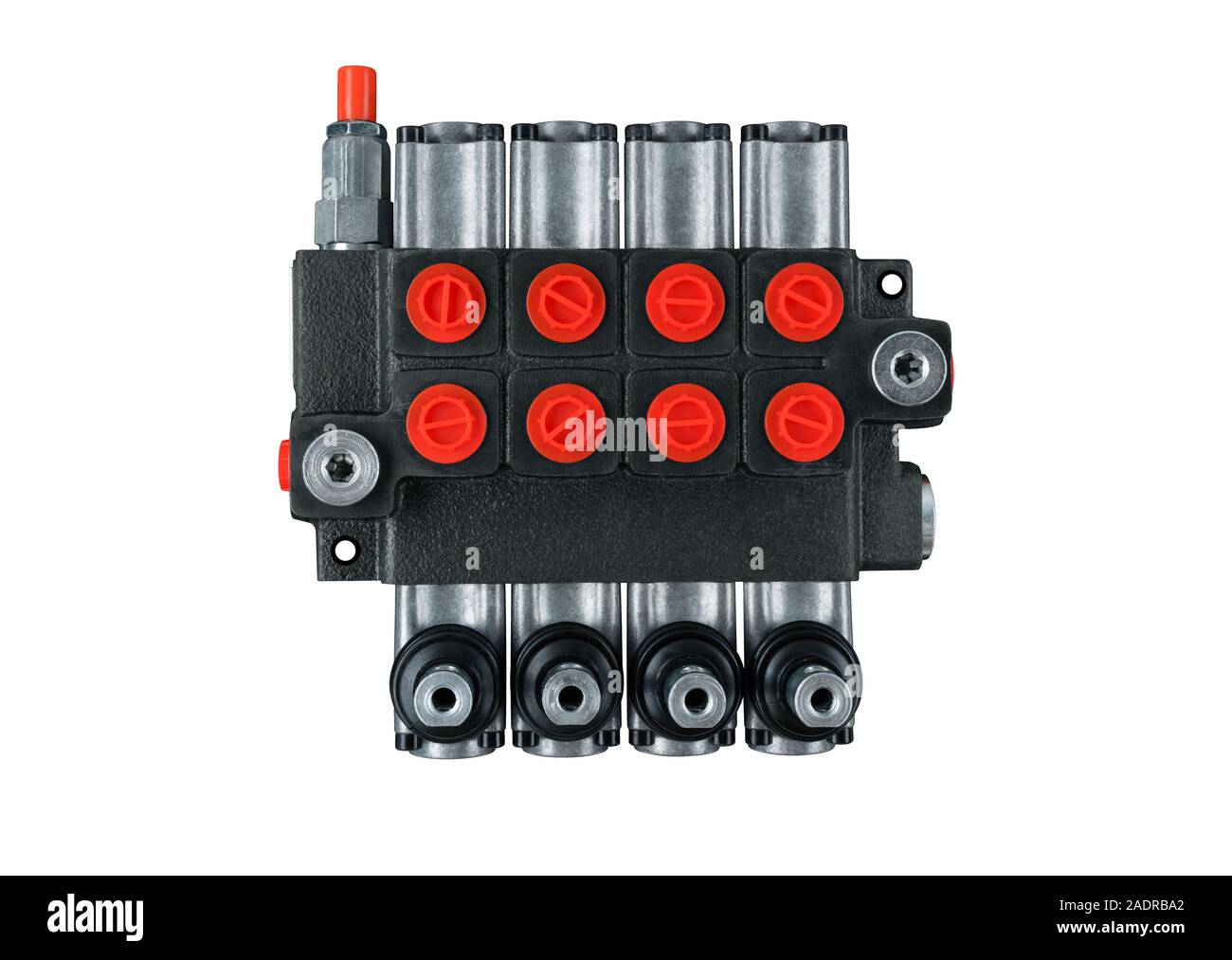 Four section Hydraulic distributor of the tractor on isolated white