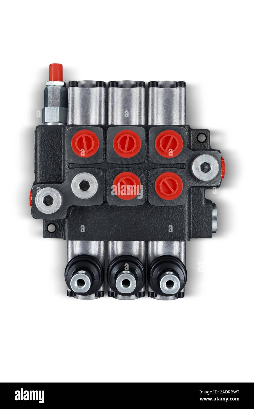 Three section Hydraulic distributor of the tractor on isolated white