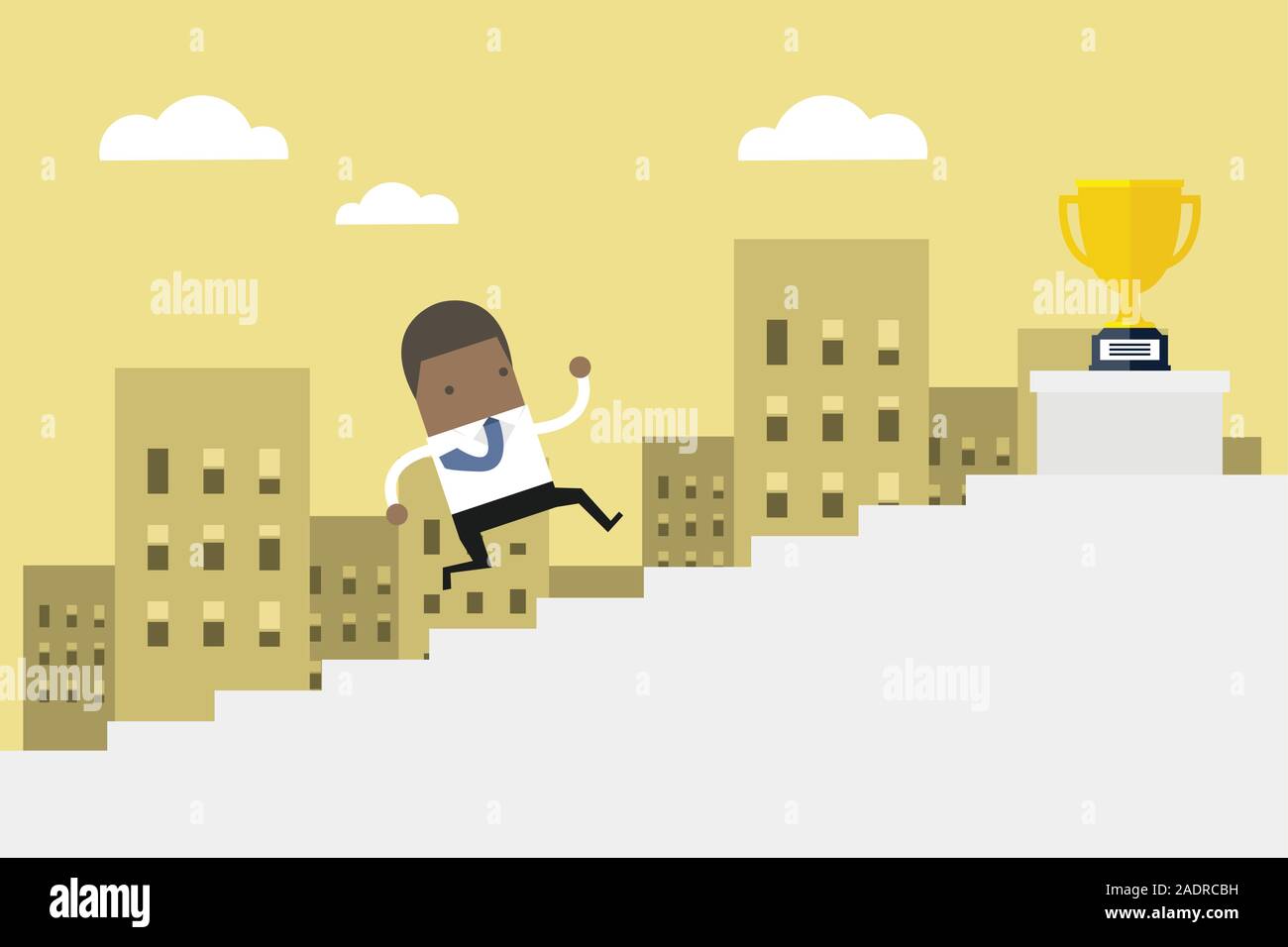 African businessman running up stairs, concept business man win price ...
