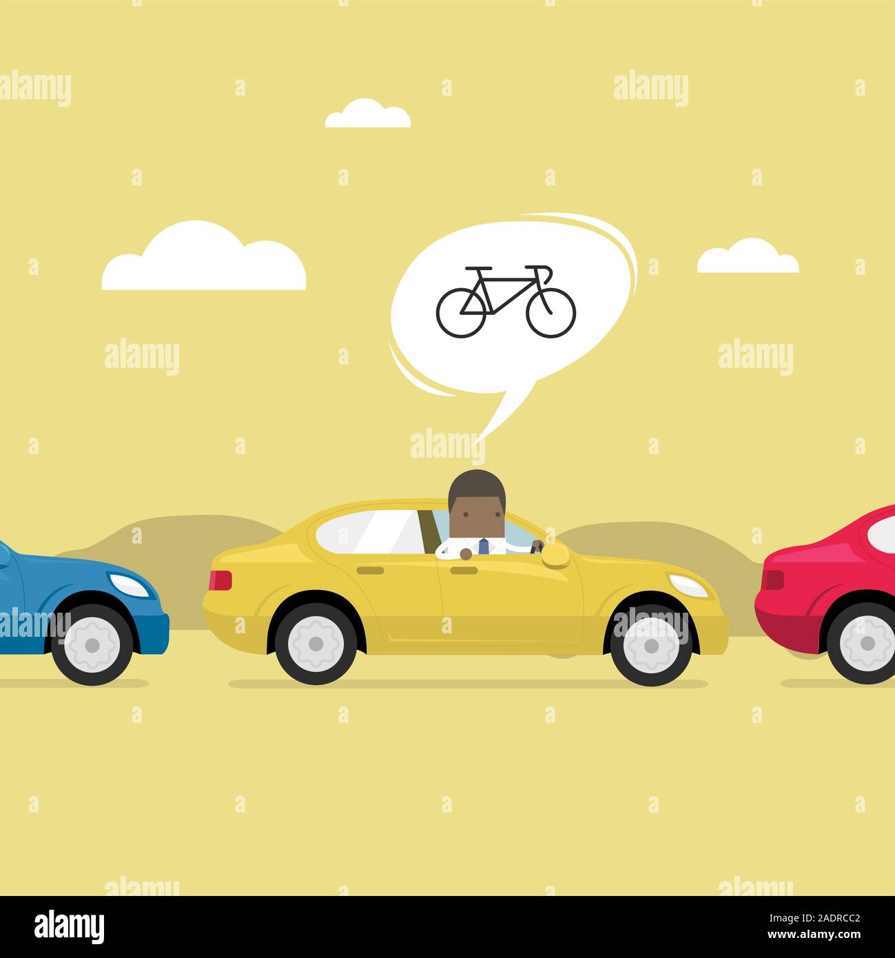 African businessman on the road with traffic jam, Thought to work by bike better. Stock Vector