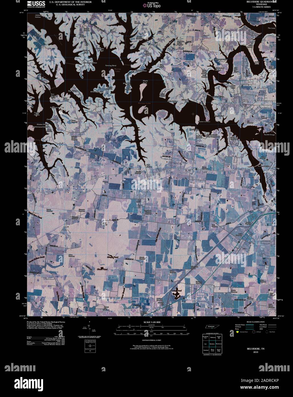 USGS TOPO Map Tennessee TN Belvidere 20100506 TM Inverted Restoration Stock Photo