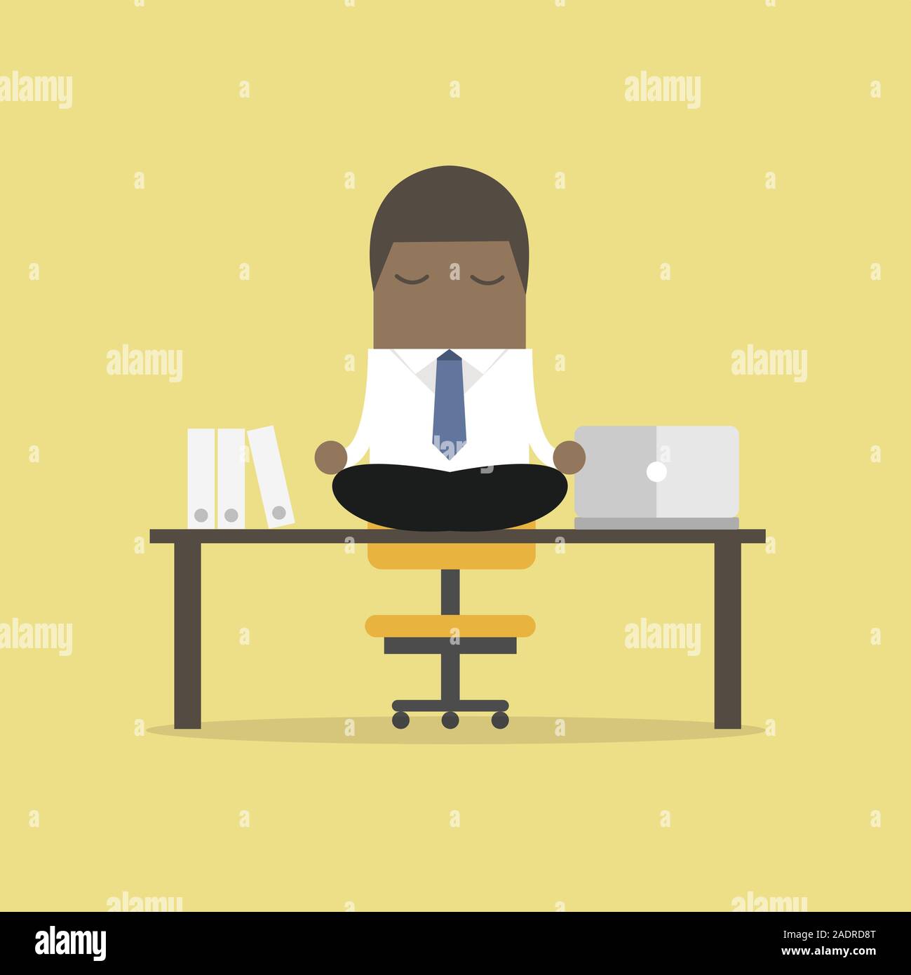 African businessman meditation in office. yoga at job. young man ...