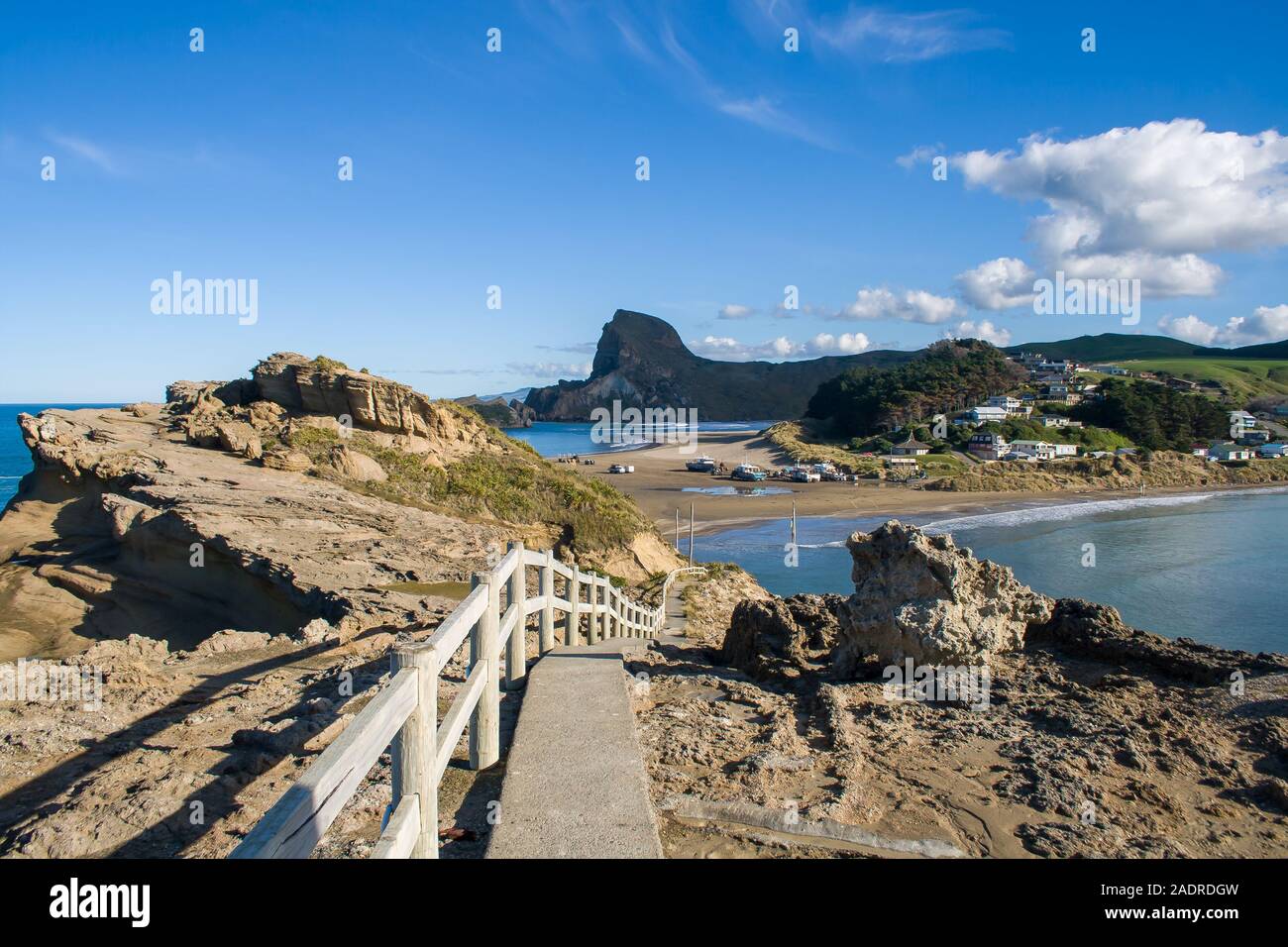 walking down the steep path from the top of CastlePoint Lighthouse back ...