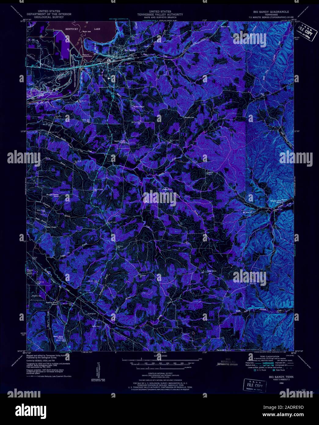 USGS TOPO Map Tennessee TN Big Sandy 149475 1950 24000 Inverted Restoration Stock Photo