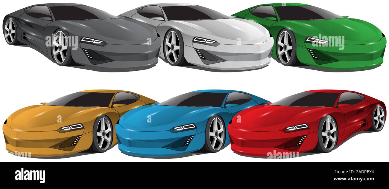 Realistic car sport collection 3D on white background vector illustration. Stock Vector